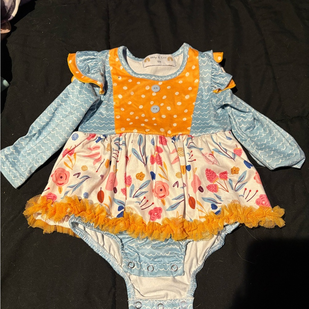 Floral Blue and Orange Kids One Piece